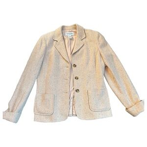 Bloomingdale’s Wool Silk Blend Herringbone Blazer 12 Pink Tweed Jacket Preppy